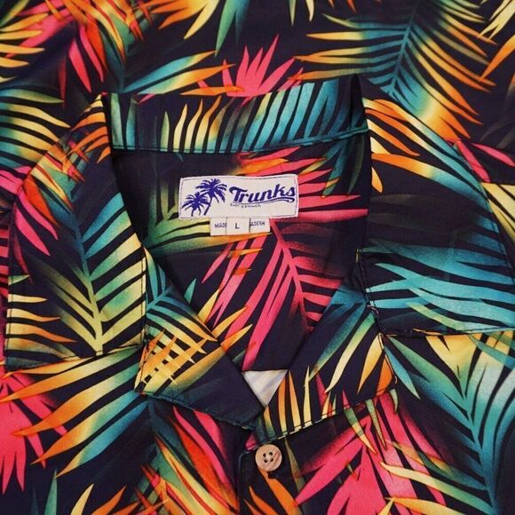 Trunks Surf And Swim Co Mens L Beachwear Shirt and Swim Short Set Feather Leaf - Picture 9 of 9